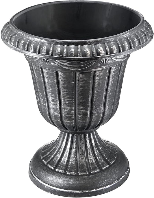 Arcadia Garden Products PL20SL Classic Traditional Plastic Urn Planter Indoor/Outdoor, 10" x 12", Brushed Silver