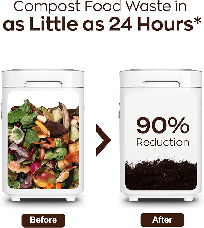 Reencle Prime Electric Composter - 14L Kitchen Composter, Decomposes Up to 2.2 lbs Food Waste Daily, Odorless Indoor Composting with Whisper-Quiet Technology & Rapid Decomposition (White)