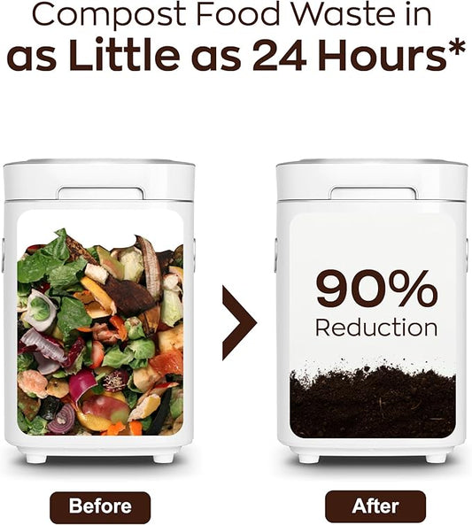 Reencle Prime Electric Composter - 14L Kitchen Composter, Decomposes Up to 2.2 lbs Food Waste Daily, Odorless Indoor Composting with Whisper-Quiet Technology & Rapid Decomposition (White)