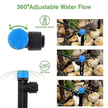 50PCS Drip Irrigation Emitters, Kalolary Adjustable 360 Degree Water Flow Drippers Emitters for 1/4" Drip Irrigation System Tubing, Garden Irrigation Drippers for House Garden Flower beds(Blue)