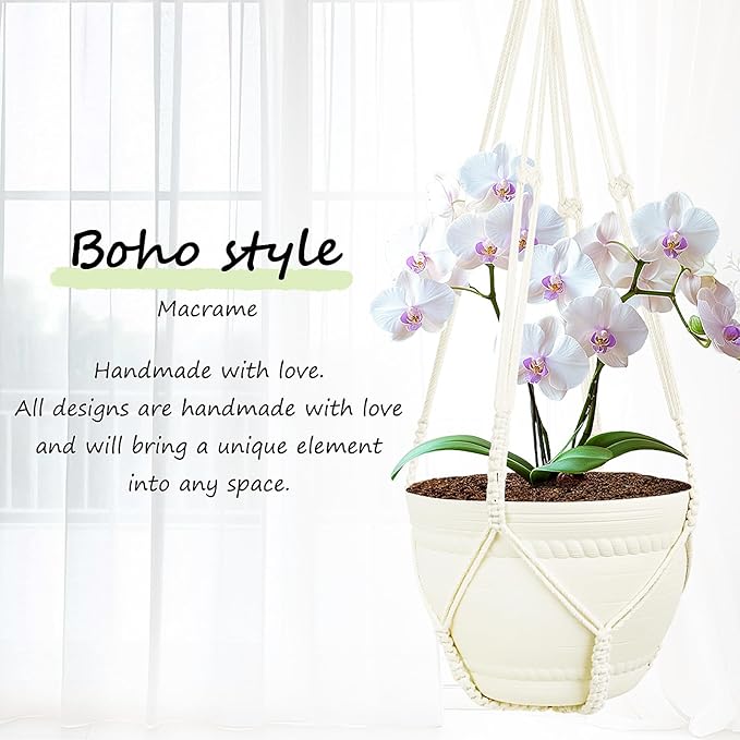 FGSAEOR Macrame Plant Basket Indoor Outdoor, Hanging 3-15 inch Pot, Bearing 20lb Planters, DIY Handmade Hanging Planter Holder, 35-Inch Extra Long Strong Boho Home Décor (2-Pack) (Ivory)