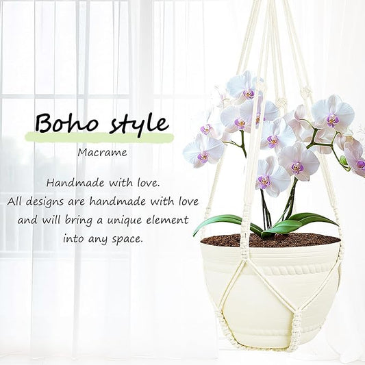 FGSAEOR Macrame Plant Basket Indoor Outdoor, Hanging 3-15 inch Pot, Bearing 20lb Planters, DIY Handmade Hanging Planter Holder, 35-Inch Extra Long Strong Boho Home Décor (2-Pack) (Ivory)