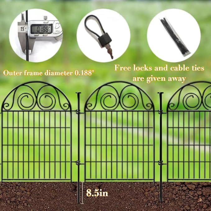 Tall Garden Animal Barrier Fencing with Gate, 32 in(H)×27 in(L) 16 Panels Dog Digging Fence Barrier, Black Metal Temporary Fence, Reusable Defense Fences for Outdoor Yard. Total 35 Ft│Patented