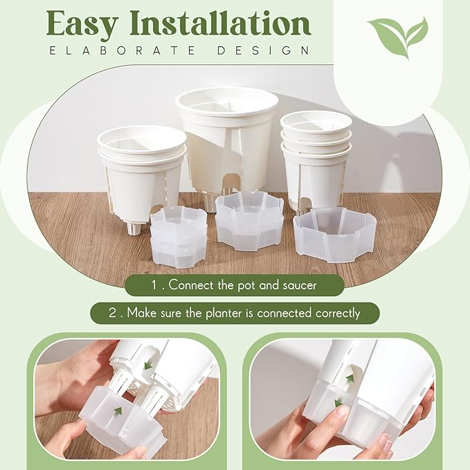 9 Pcs Self Watering Pots for Indoor Plants with Deep Reservoir and High Drainage Holes for Outdoor Plants and Flowers, Bare Root Planter (4.72'',5.91'',7.09'',White)