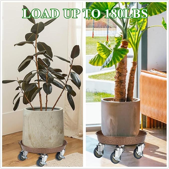 10" Plant Caddy with Wheels, Rolling Plant Stand 180 LBS Heavy Duty Metal Tray NO Holes with Large Metal 360° Lockable Caster Wheels for Outdoor Indoor Large Plant Pots, Flower Pot, Patio, 1 Pack