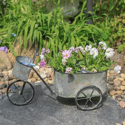 Farmhouse Small Flower Cart Bicycle Planters for Outdoor Plants Bicycle Plant Stand Wagon Planter Rustic Plant Cart for Patio Garden Balcony Gray Green