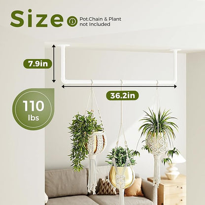 Bamworld Hanging Planters for Indoor Plants Plant Hanger Indoor Hanging Plant Holder Window Plants Shelves Metal Rod(Pot&Chains Not Included) 36.2in White
