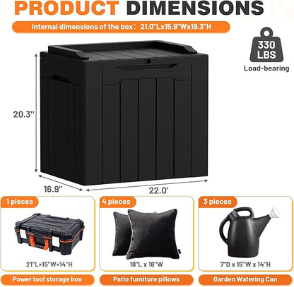 32 Gallon Deck Box Outdoor Indoor Waterproof Storage Box for Patio Furniture, Pool Accessories, Garden Tools, and Cushion Storage, Black
