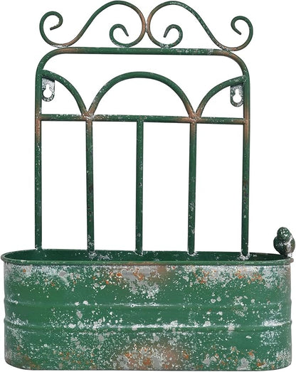 Rustic Metal Wall Planter Vintage Wall Mounted Flower Pot Distressed Wall Hanging Plant Basket Farmhouse Wall Decor for Indoor Outdoor Garden Home Yard (Green)
