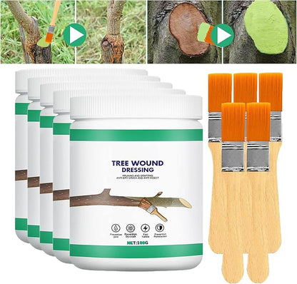 XIRUJNFD Tree Wound Sealer, Bonsai Cut Paste, Tree Wound Sealer Healing Paste, Pruning Sealer and Tree Wound Dressing for Plant, Trees, Shrubs, Roses, Tree Grafting Supplies (5 * 100g +5*Brush)
