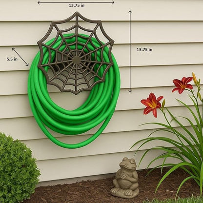 XL Cast Iron Spider Web Hose Holder, Bronze Finish, Heavy-Duty Wall Mounted Garden Hose Hanger, Weather Resistant Decorative Outdoor Hose Storage, Easy Install, Patio Decor, 13.75 Inch Diameter