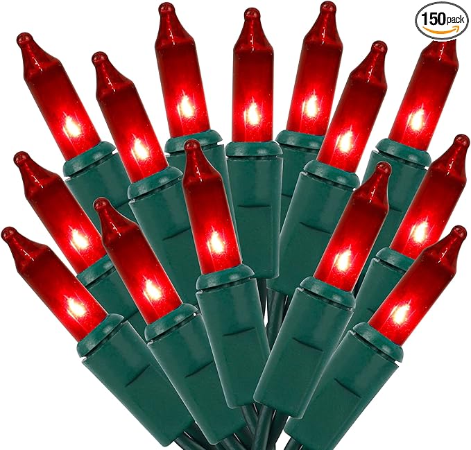 Christmas String Lights, 150 Count 33 FT Incandescent Mini Green Wire Valentines Fairy Light, 120V UL Certified Connectable Xmas Tree Lights for Patio, Holiday, Party, Outdoor Indoor Decoration, Red