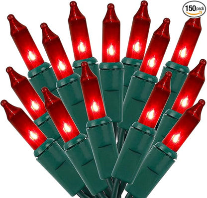 Christmas String Lights, 150 Count 33 FT Incandescent Mini Green Wire Valentines Fairy Light, 120V UL Certified Connectable Xmas Tree Lights for Patio, Holiday, Party, Outdoor Indoor Decoration, Red