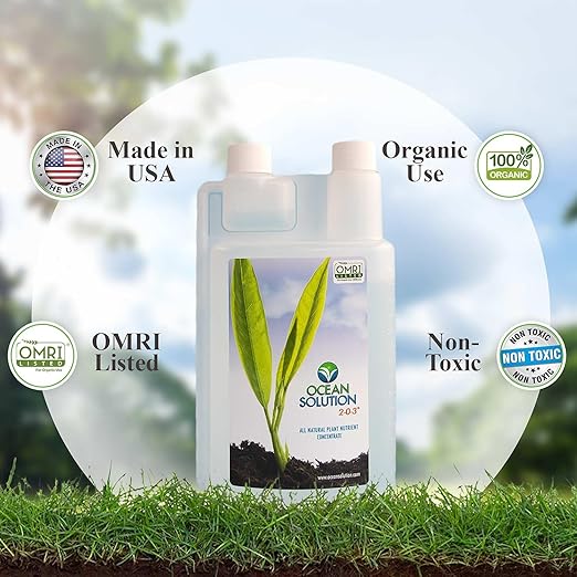 OceanSolution 2-0-3 All Natural Liquid Fertilizer – 32 Oz Concentrated Mineral Fertilizer & Plant Food for Microgreens, Hydroponics, Gardens & Lawns–OMRI Listed, No Odor(1oz per Gallon of Water)
