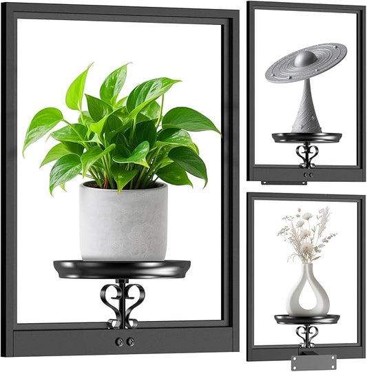 VEILS Wall Planters for Indoor Plants, 3D Floating Wall Mounted Shelf for Home Decor, Black Frame Plant Holder Stand, Modern Housewarming Gift Set for Living Room, Bedroom, Bathroom, Office, 3PCS