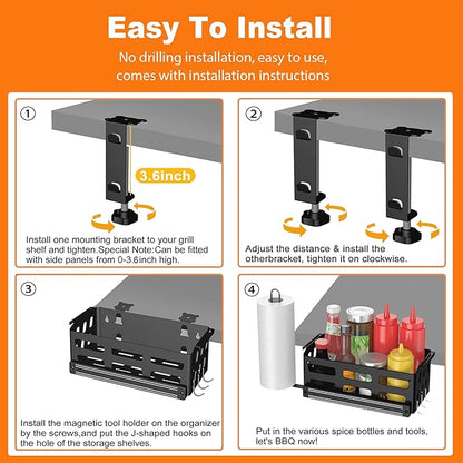 Griddle Caddy for Blackstone Griddles 28"/36"/Prep Cart, Blackstone Caddy with Squeeze Bottle, Blackstone Griddle Accessories Space Saver, BBQ Grill Storage Organizer with Magnetic Tool Holder