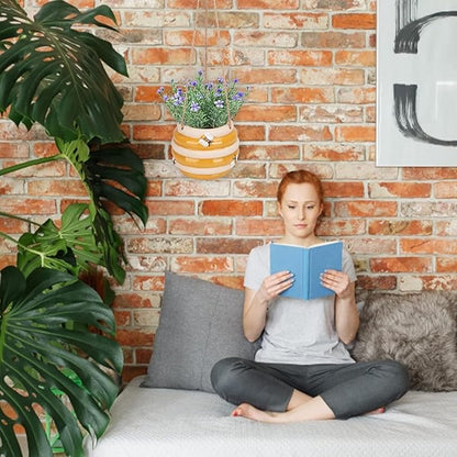 Hanging Ceramic Planter 5 Inch Cute Bee Plant Pots Indoor Outdoor Yellow Planter Flower Pot Succulent Plant Pot Ceramic Mid-Century