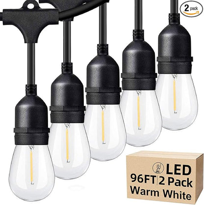 Lakumu Outdoor String Lights 96FT(48×2), Commercial Grade Heavy Duty Patio Lights with Dimmable S14 Shatterproof LED Bulbs, Linkable Waterproof Bistro Lights for Outside Deck Backyard Cafe Market