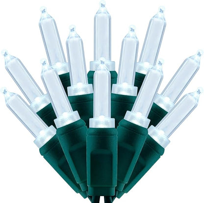 100 Cool White One-Piece LED Christmas Lights, 33 ft Green Cord High Waterproof UL Certified T5 Outdoor String Lights (Cool White)