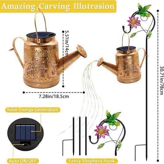 Solar Lights Outdoor Garden Decor, Hummingbird Hanging Watering Can Landscape Lights Waterproof Outside Decorations for Yard Front Porch Patio Backyard, Gardening Gift for Mom Grandma Women Birthday