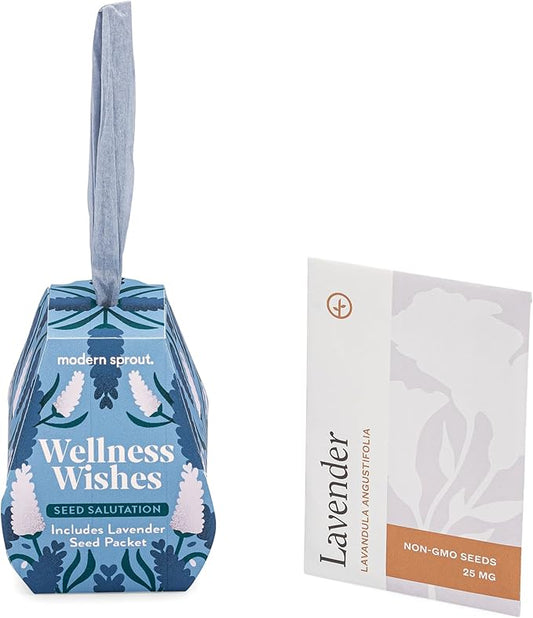 Modern Sprout Seed Salutations - Garden Seed Packet Gift Tag/Ornament - Non-GMO Lavender Seeds for Planting Indoor & Outdoor- Unique Gardening Gifts for baby shower, birthdays-12 Pack(Wellness Wishes)