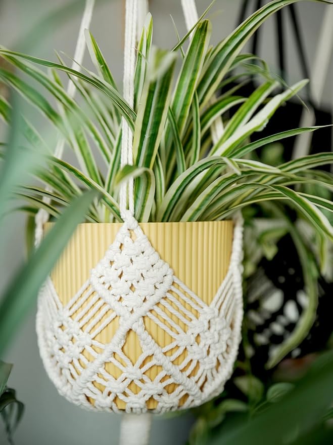Hanging Planter with Patterns,2Packs Macrame Plant Hangers Indoor Macrame for up to 8 inch Pot Crochet Boho Plant Hanger Holder for Indoor Outdoor with 2S Shaped Stainless Steel Hooks (White)