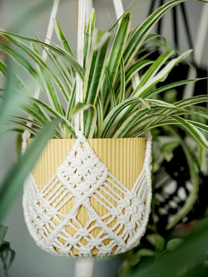 Hanging Planter with Patterns,2Packs Macrame Plant Hangers Indoor Macrame for up to 8 inch Pot Crochet Boho Plant Hanger Holder for Indoor Outdoor with 2S Shaped Stainless Steel Hooks (White)