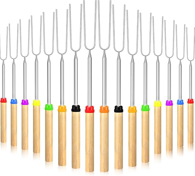10 Pack 32 Inch Marshmallow Roasting Sticks Bulk, Smores Skewers for Fire Pit Kit, Hot Dog Camping Skewers Accessories Campfire Marshmellow Extendable Forks Bbq Tools Smores Sticks