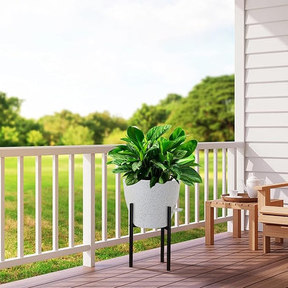 12 inch Large Self Watering Pots, Plastic Planters with 60oZ Removable Deep Reservoir and Multi Mesh Drainage Holes for Indoor Outdoor Garden Plants and Flowers, White Speckles