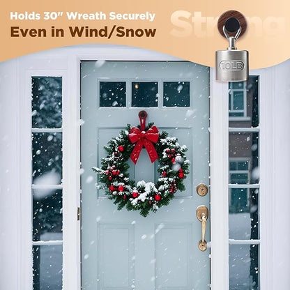 OUTXE Wreath Hanger for Front Door, Heavy Duty Suction Cup Reef Hook for Glass Window/Over Door/Outdoor, Christmas/Thanksgiving/Halloween/July 4th/Easter/Valentine/Fall/Summer/Spring (Walnut, 4-Pack)