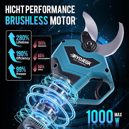 21V Brushless Electric Pruning Shears, 1.6-Inch Cutting Cordless Power Pruner with 2x2.0Ah Battery & 3 SK5 Blades, 2.4" Max Opening Garden Shears for Tree Trimming and Fruit Harvesting