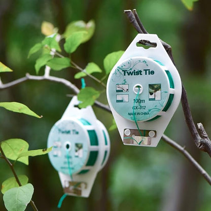 2 Reels 328 Feet (100m) Twist Tie, Green Coated Garden Plant Ties with Cutter for Gardening and Office Organization, Home