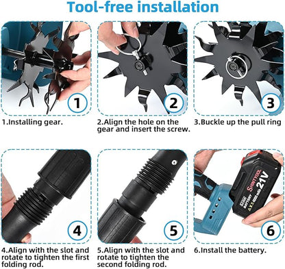 21v Cordless Tiller, 8-Inch Wide 4.0 Ah Battery Powered Garden Cultivator, Cultivator with Steel Tines and Battery Capacity Display, Rototiller for Lawn/Gardening/Soil Cultivation (Blue) by Shintyool