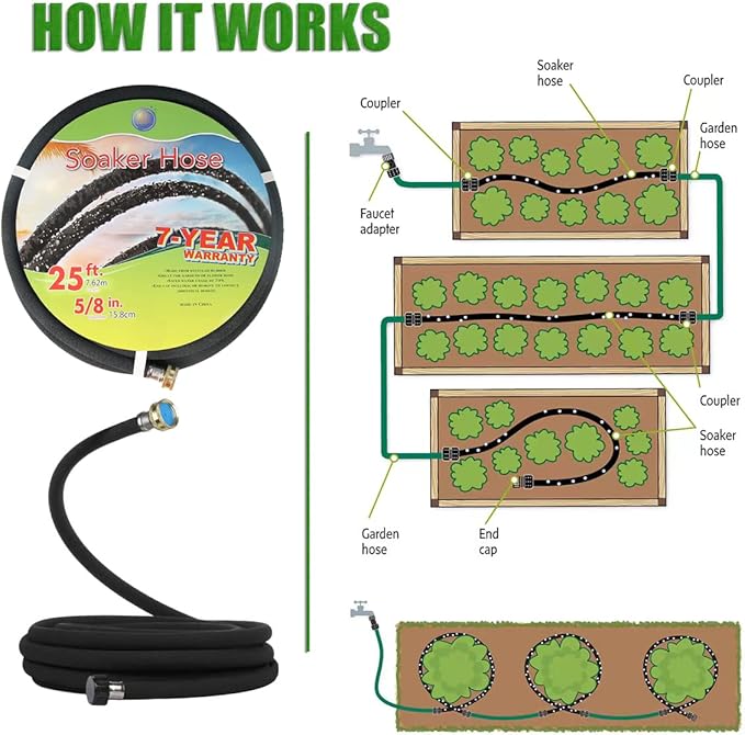 Cuckoo Soaker Hose 5/8" Diameter-Heavy Duty Rubber-Save 70% Water-Great for Garden Flower Beds. (25FT)