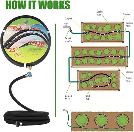 Cuckoo Soaker Hose 5/8" Diameter-Heavy Duty Rubber-Save 70% Water-Great for Garden Flower Beds. (25FT)