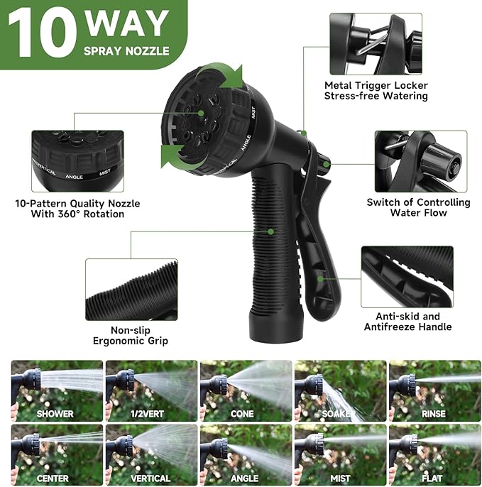 YXT&BEYOND 50 FT Garden Hose - 304 Stainless Steel Lightweight Water Hose w/ 10-Pattern Spray Nozzle - 360° Swivel Fittings, Flexible Metal Garden Hose for Yard Outdoor, Leak-Proof Kink Free