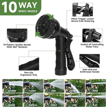 YXT&BEYOND 50 FT Garden Hose - 304 Stainless Steel Lightweight Water Hose w/ 10-Pattern Spray Nozzle - 360° Swivel Fittings, Flexible Metal Garden Hose for Yard Outdoor, Leak-Proof Kink Free