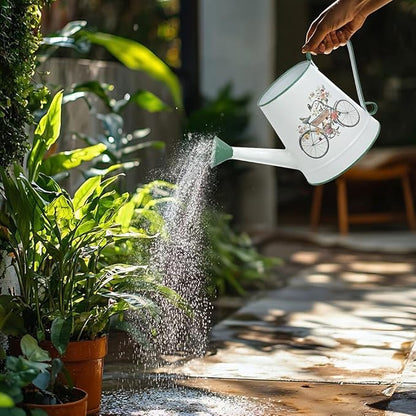 Small Watering Can for Indoor Plants Garden Metal Decorative Watering Can Outdoor Bonsai Balcony Courtyard Garden Flower Decorative, 1.5L, 50.7 Oz (White Green)