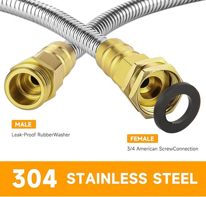 Garden Hose 10 FT, 304 Stainless Steel Metal Water Hose, Heavy Duty Flexible Leader Hose, Short Water Hose Kink Free Hose for Rv, Outdoor, Yard, No Bite, Leak proof and Durable