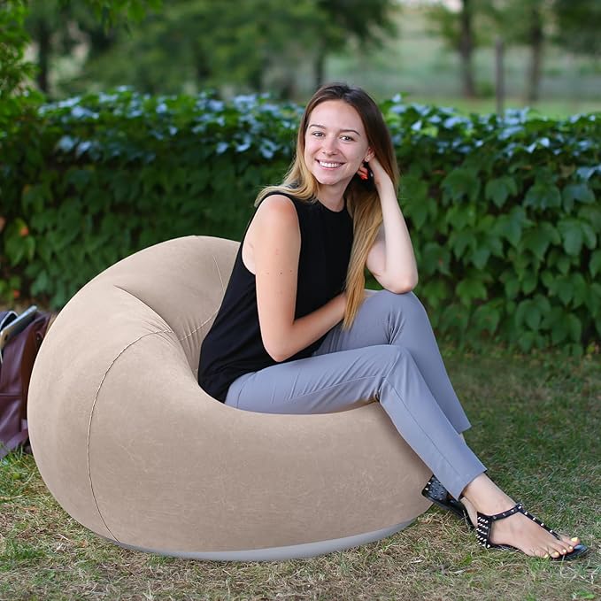 Realspring Inflatable Bean Bag Chairs Outdoor Blow up Camping Chairs Inflatable Lazy Sofa Folding Portable Bean Bag Loungers Couch for Movie Night(Coffee,2 Pcs)