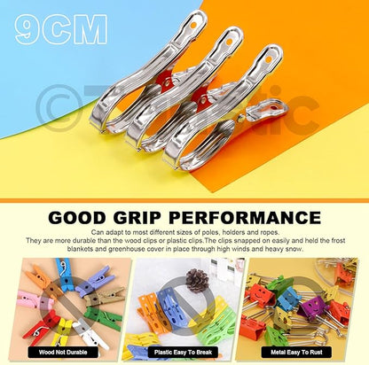 Tanstic 40Pcs 3.5 Inch Stainless Steel Greenhouse Clamps Garden Clips Greenhouse Clips Heavy Duty Garden Clips with Strong Grip and Large Open Mouth for Netting Holding