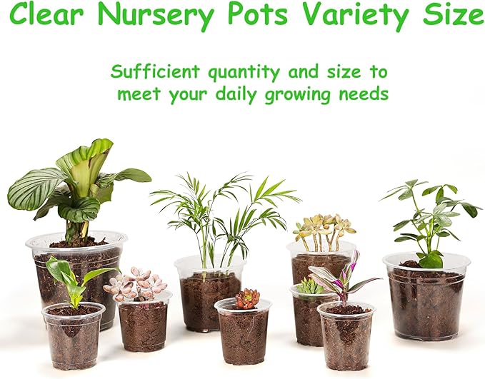 30 Pack 3.5/4/5/6/7 Inch Clear Nursery Pots with Drainage Holes, Transparent Plastic Pots for Plants, Reinforced Seed Starter Pots Flower Pots