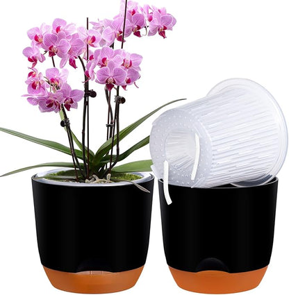 QCQHDU 2 Pack 7.2 Inch Orchid Pots with Holes for Repotting, Double-Layer and Self Watering Orchid Pot with Good Air Circulation