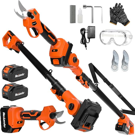 Maxlander 2-IN-1 Electric Pole Pruning Shears Cordless, 1.2" Cutting Diameter Brushless Tree Pruner, 2 x 3.0Ah Battery Powered Branch Cutter for Gardening, Tree Trimming,14Ft Reach, LCD Display