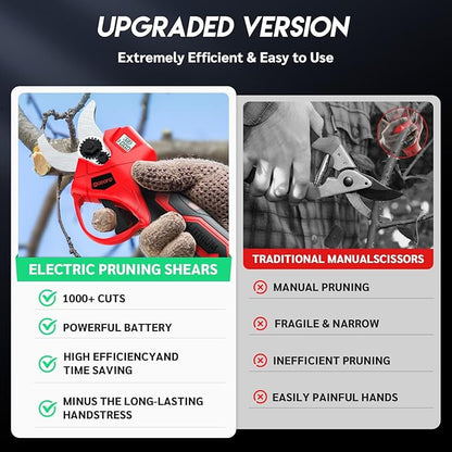 Upgraded Electric Pruning Shears,1.4" Cutting Diameter Cordless Power Pruner with LCD Display, Brushless Motor Pruning Shears with 2000mAh*2 Rechargeable Batteries for Garden Tree Pruner Branch