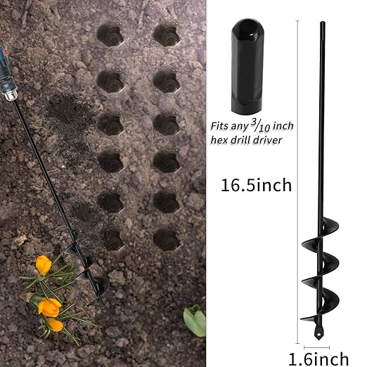 TCBWFY Auger Drill Bit for Planting, 2 Set Solid Core Shaft Garden Auger Spiral Drill Bit, Hole Digger for 3/8'Hex Drive Drill (3'X16.5' and 1.6'X16.5")