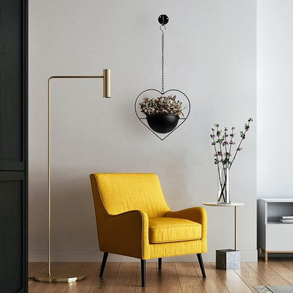 Hajia 1 Pack Heart Shaped Boho Hanging Plant Holder with 6inch Detachable Pot, Black Metal Wall Ceiling Plant Hanger for Indoor Outdoor, Minimalist Small Hanging Planter for Home Wedding Decor