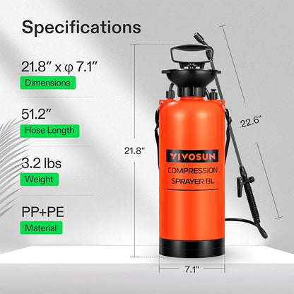 VIVOSUN Pump Sprayer 2 Gallon, Pressurized Lawn & Garden Water Spray Bottle with Adjustable Shoulder Strap, Pressure Relief Valve, for Spraying Plants, Garden Watering and Cleaning