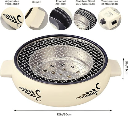 2 IN 1 Smokeless Indoor Electric BBQ Grill/Portable Charcoal Grill with Grill Pan and Grill Net,for Indoor Outdoor Cooking, Bonfire, Patio, Backyard Picnic