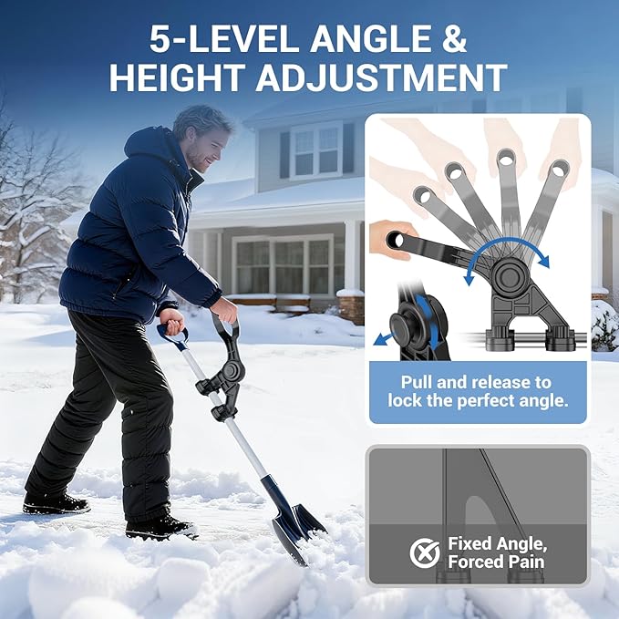 Universal Extension Shovel Handle, 5-Angle Adjustable Back Saver Attachment, ABS-GF Secondary Handle for Snow Shovel/Weedeater/String Trimmer/Rake & More Gardening Yard Tools Gifts for Men